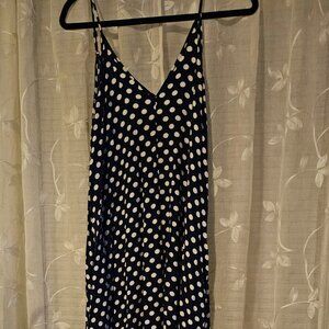 Lightweight navy dress with white polka dots